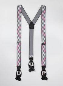Bretelle elasticizzate a quadri grigio rosa