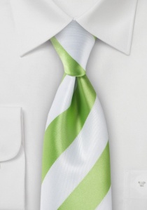 Cravatta bianco perla a righe verde nobile