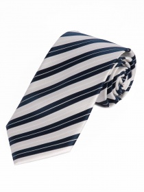 Cravatta a righe strette bianco perla blu scuro