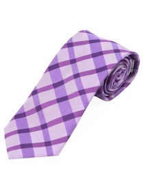 Cravatta lunga in tartan viola e bianco neve