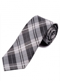 Cravatta lunga in tartan nero argento grigio