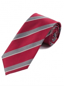 XXL Krawatte modernes Streifendesign  rot silbergrau weiß