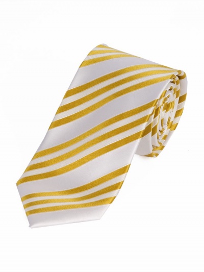 Sevenfold-Krawatte Streifendessin perlweiß goldgelb