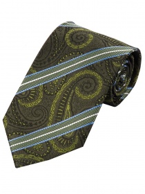Cravatta con motivo floreale a righe marrone verde