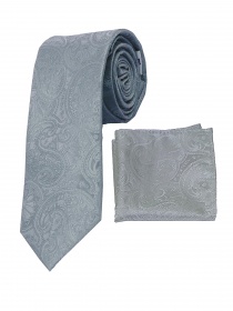 Set cravatta e sciarpa grigio motivo paisley