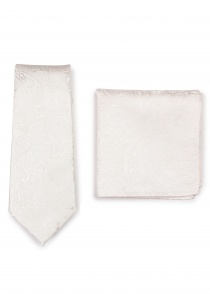 Set Krawatte und Ziertuch Paisley creme