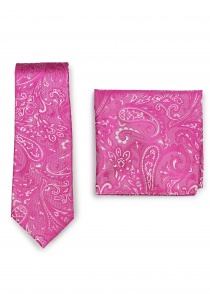 Set cravatta e fazzoletto da taschino Paisley rosa