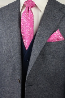 Set cravatta e fazzoletto da taschino Paisley rosa