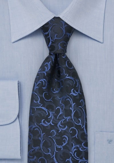 Cravatta floreale nero blu