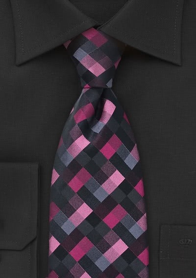Krawatte Schachbrett-Dekor pink Krawatte Schachbrett-Dekor pink