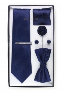 Scatola regalo a pois blu navy con cravatta,