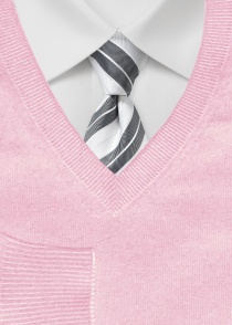 Cravatta a righe larghe bianco perla grigio