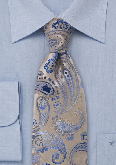 Clip-Krawatte Paisleys beige himmelblau Clip-Krawatte Paisleys beige himmelblau