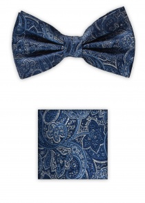 Set: fiocco e sciarpa motivo paisley blu navy
