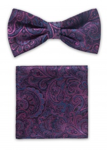 Set di papillon con motivo paisley (viola/marino)
