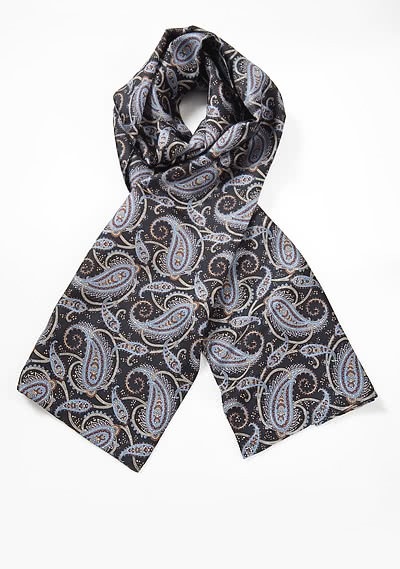 Modischer Krawattenschal buntes Paisley auf schwarz Modischer Krawattenschal buntes Paisley auf schwarz