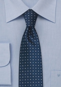 Cravatta blu notte stretta con motivo a pois