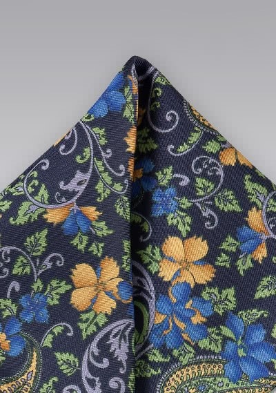 Einstecktuch Seide dunkelblau Blumenmuster Einstecktuch Seide dunkelblau Blumenmuster