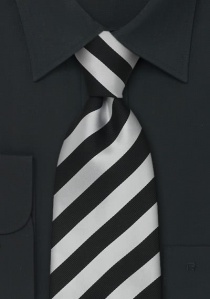 Cravatta a clip a righe in nero e argento