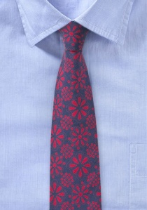 Cravatta in cotone blu navy con stampa floreale