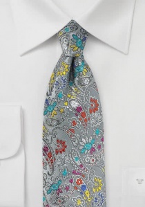 Cravatta con motivo a fiori grigio chiaro