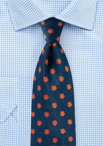 Cravatta con disegno retrò a fiori blu navy