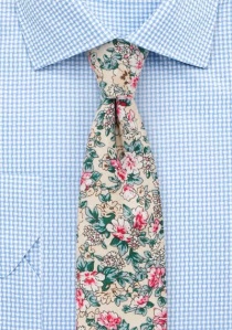 Cravatta business in cotone ecru con motivo