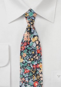 Cravatta con motivo floreale in cotone blu navy