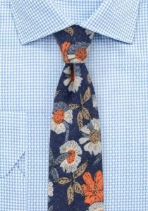 Cravatta in cotone con margherite blu navy