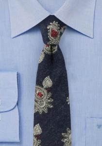 Cravatta Paisley in cotone blu navy