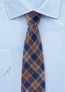 Cravatta in lana blu marrone scanalata