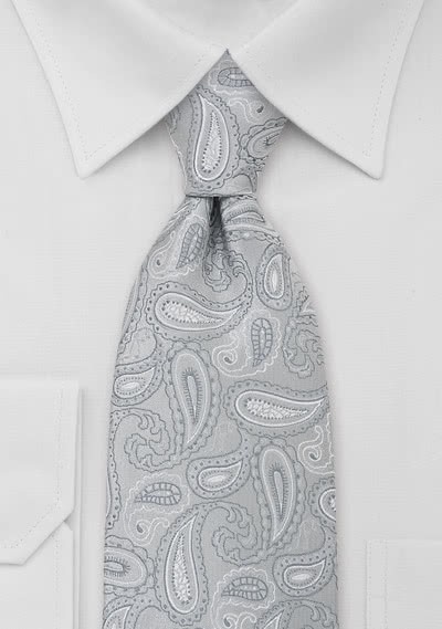 Krawatte Paisleys silber weiß Krawatte Paisleys silber weiß